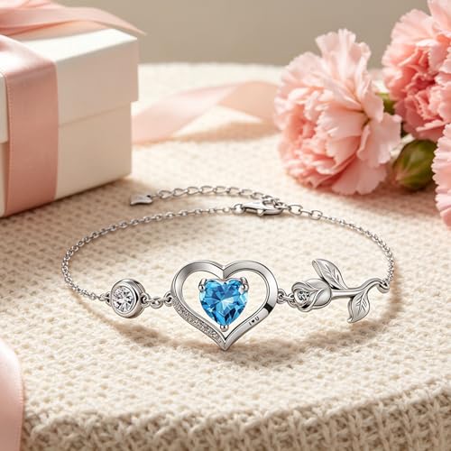 Image of 1CT Rose Heart Bracelet Moissanite Lab-Grown Sapphire Ruby Emerald&More 18K White Rose Gold Plated Anniversary Birthday Gift for Wife Girlfriend Mom Daughter Mothers Day Gift for Mom
