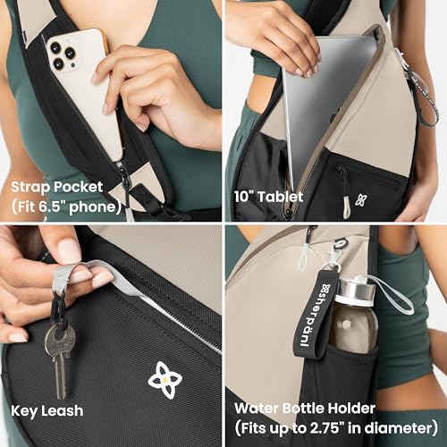 Image of Sherpani Esprit, Sling Backpack, 10L Travel Bag, Right-Handed Shoulder Sling Purse, Crossbody Backpack, Travel Gifts, RFID Protection (Con Leche Classic)