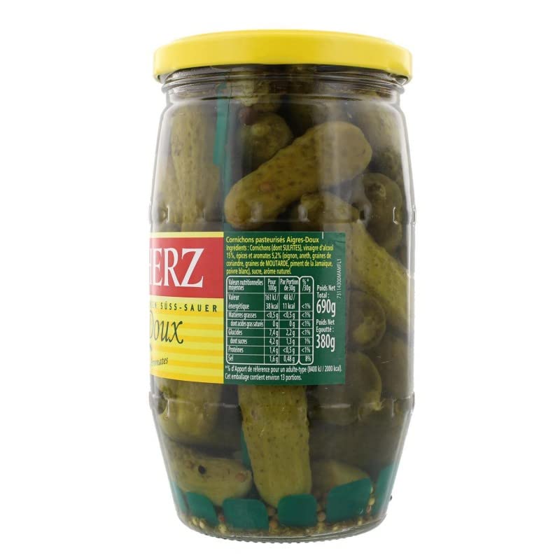HARTHERZ CORNICHONS AIGRES-DOUX AU VINAIGRE ET AUX AROMATES BOCAL 380G - HARTHERZ - LOT DE 4 - Offre Special
