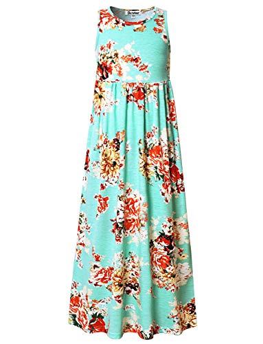 Teen Girls Maxi Dresses Size 12 13 Floral Summer Dress Casual Holiday Sun-Dress (Magic Mint 12-13 Years)