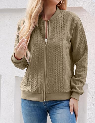 Image of WROLEM Women's Zip Up Cardigan Sweater Cable Hoodies Long Sleeve Jacket Outfits Crewneck Casual Coat