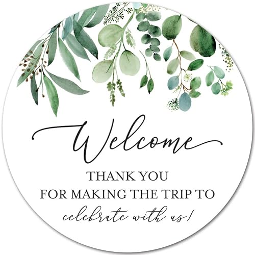 3-Inch Round Wedding Welcome Stickers - Set of 24 (Greenery)