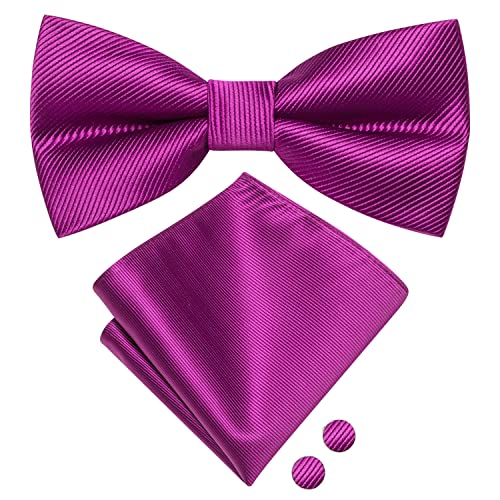 Image of Hi-Tie Bow Ties for Men Pre-Tied Pocket Square with Cufflinks Mens Bowtie Sets for Wedding Formal Party