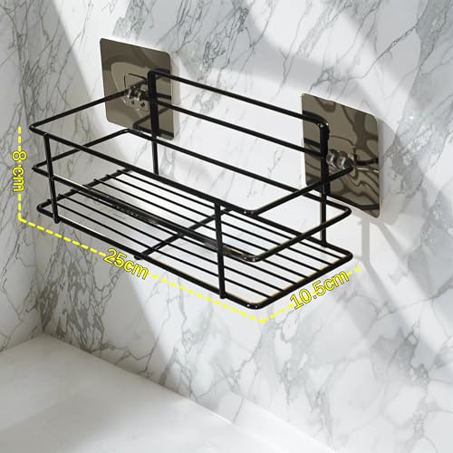 Image of Xtend Self-Adhesive Bathroom Shelf, Multipurpose Kitchen Shelf with Magic Stickers, Rustproof GI Steel, Black Powder Coated, Drill-Free, Easy Installation - Pack of 1
