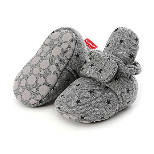 Image of HsdsBebe Unisex Newborn Baby Cotton Booties Non-Slip Sole for Toddler Boys Girls Infant Winter Warm Fleece Cozy Socks Shoes