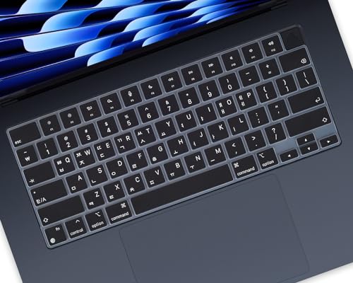 Casedao Korean Keyboard Cover For Apple 2024 2023 Macbook Air Laptop With M3 M2 Chip 15.3-Inch A3114 A2941,Macbook Air 13.6 Inch A3113 A2681 Keyboard Skin,Macbook Air 15 Inch 13 Inch Keyboard Protector-Black cover