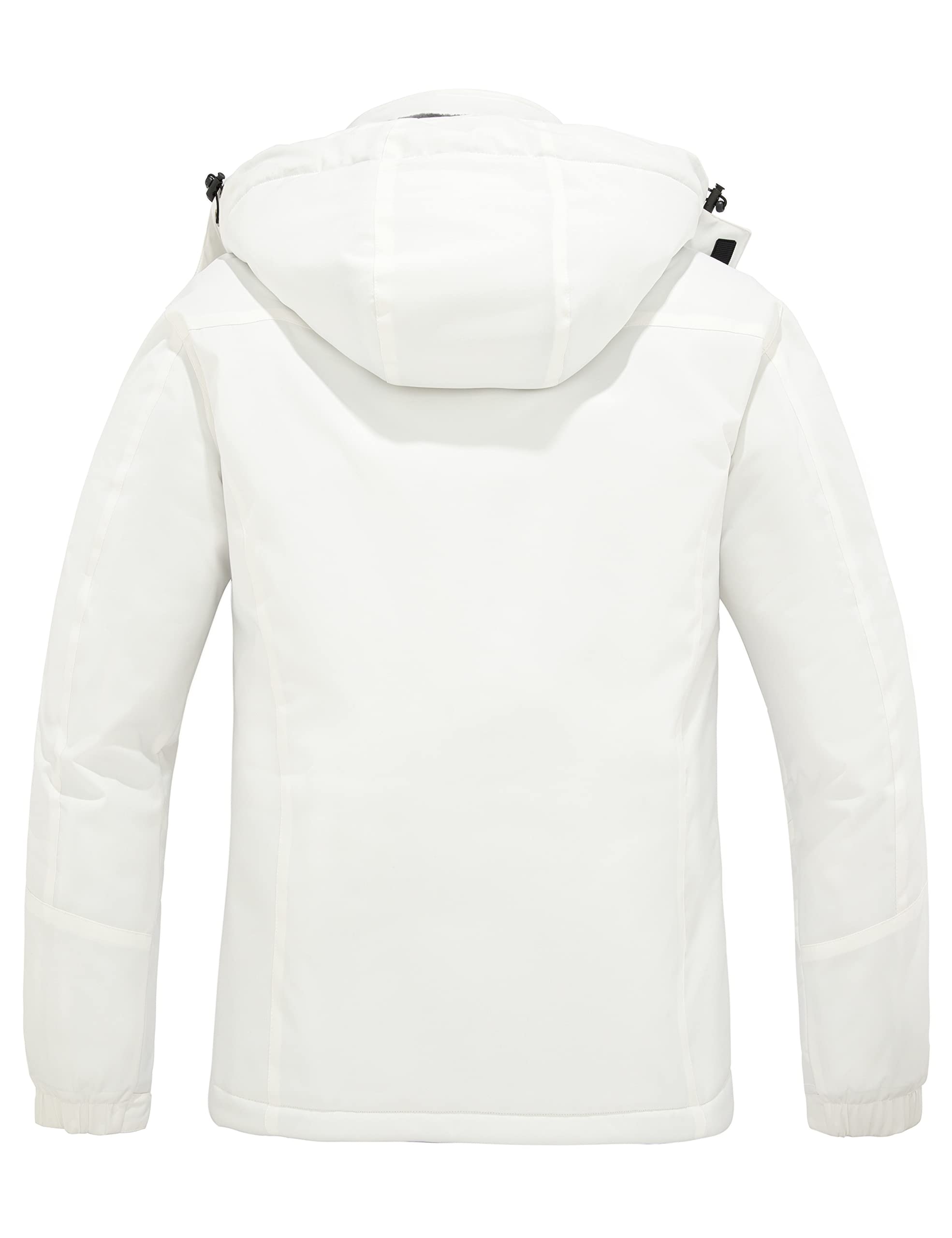 Skieer Men's Ski Jacket Hooded Fleece Lined Winter Coat Waterproof Snowboard Coat(White,Large)