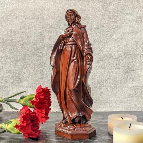 Estatua Virgen María de Madera Oscura 8 Pulgadas miniatura 5