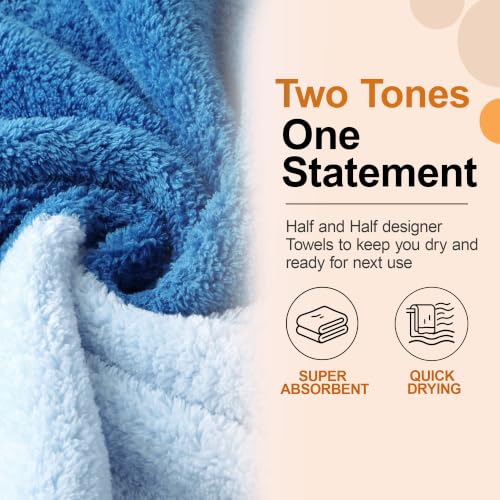 Image of Story@Home 500 GSM Microfiber Hand Towel Set of 4 | Super Soft Color Blocked Face Towel | 60 x 40 cm | Blue & Light Grey | Sensitive Skin Friendly Face Towels for Gym, Travel, Sports, Bathroom