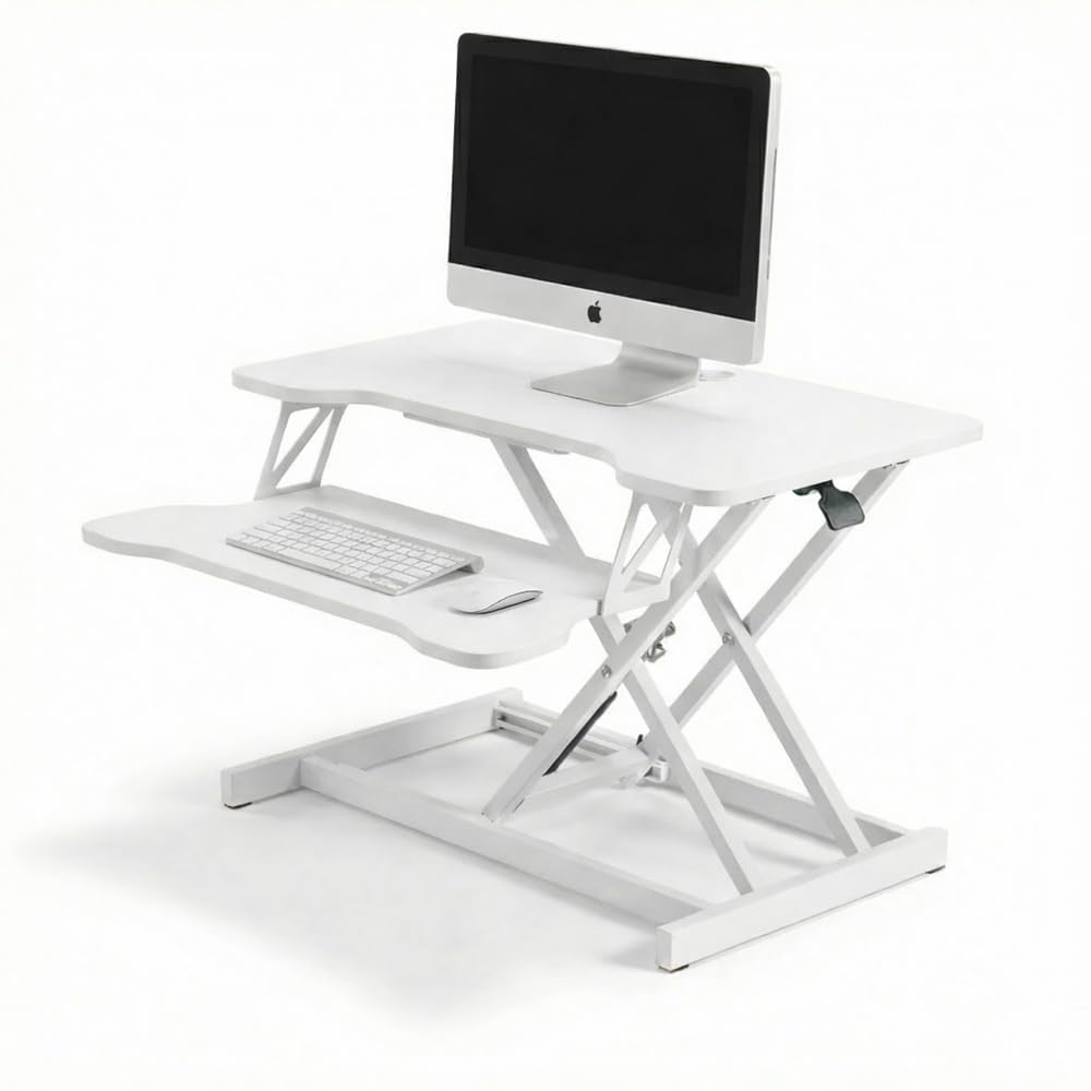 TARKAN Standing Desk Converter, Height Adjustable Workstation, Hydraulic Sit Stand Desk Riser (65cmx40cm TableTop, 50cm Height) (White)-image-27