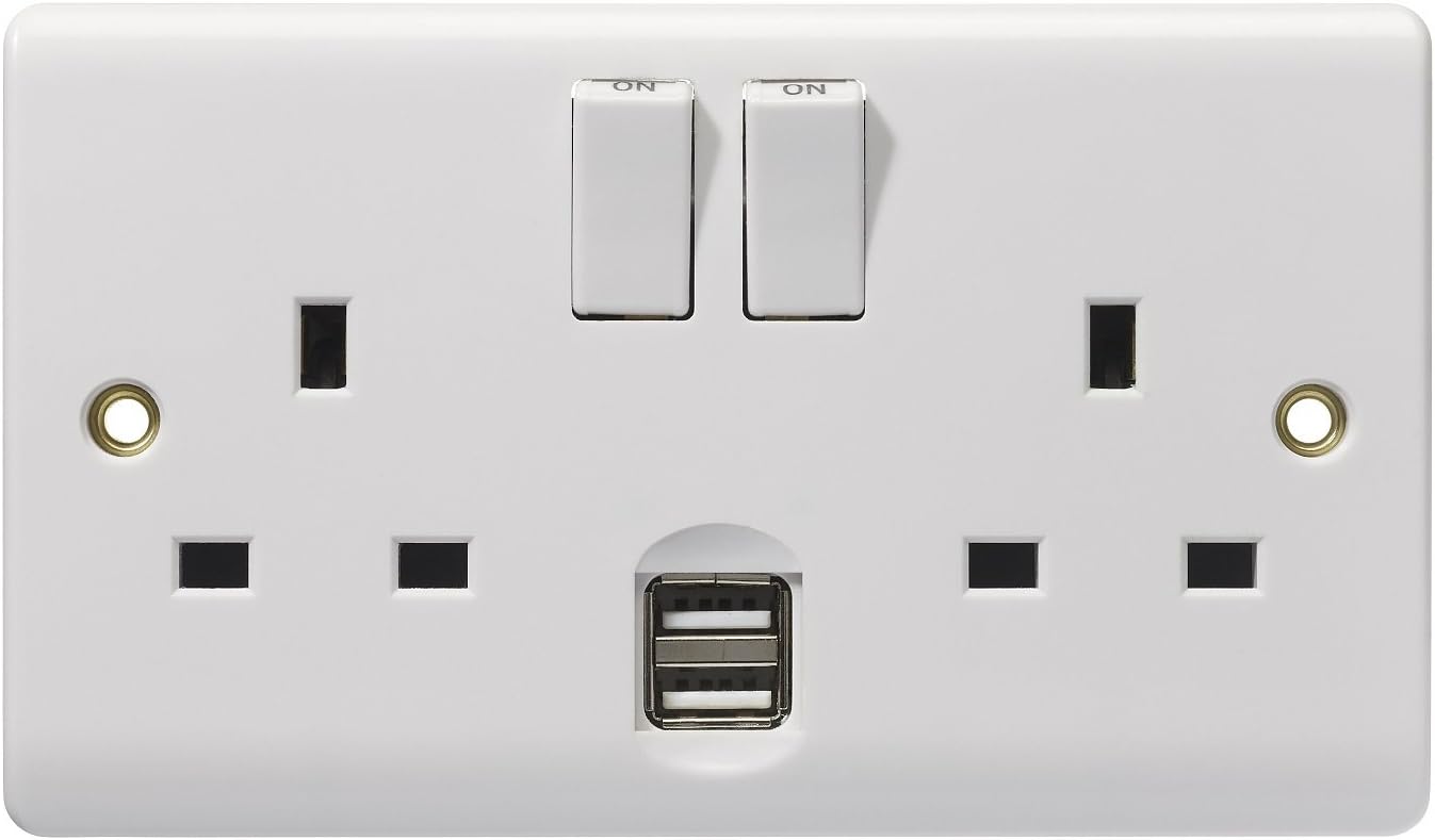 Energenie ENER029 2-Gang Dual USB Wall Socket, 3120 W, White