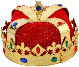 King Game Crown Hat Toy Funny Headwear Halloween Fancy Dress Cosplay Costume Accessories for Adults Children Queen Tiara Royal Prince Red with Rhinestone