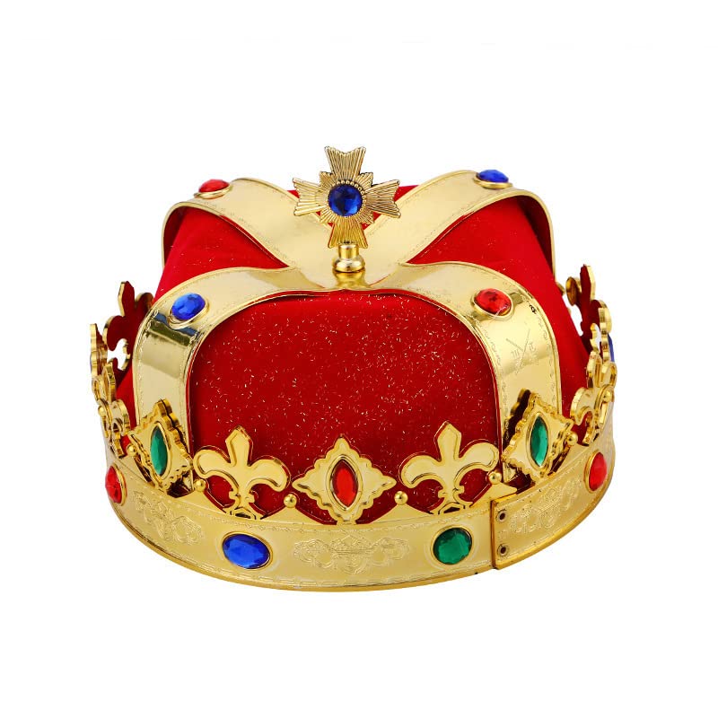 HPMAISON King Crown Hat Headwear Halloween Carnival Headdress Fancy Dress Cosplay Costume Accessories Queen Tiara Royal Prince Red with Rhinestone