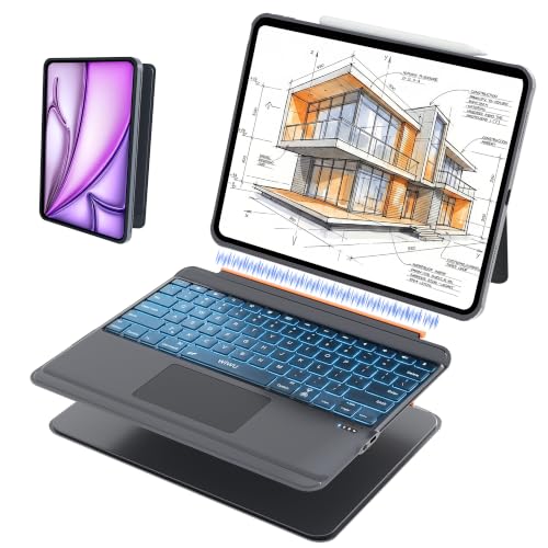 Image of WIWU Keyboard Case for iPad Air 13 Inch M4 /M3 /M2 Pro 12.9 Magnetic Detachable Keyboard Case Adjustable Stand Colours Backlit Keys with Trackpad (Grey, for Air 13 inch(M3 /M2) Pro 12.9 inch 6 /5 /4 /3)