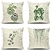 Lieson Juego de 4 fundas de cojín para exteriores, 40 x 40 cm, diseño de hojas tropicales, color beige, verde, lino