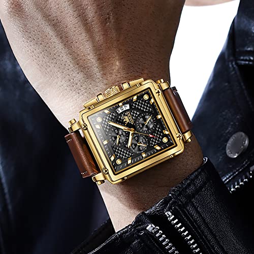 Image of OLEVS Watches for Men Quartz Chronograph Leather Fashion Dress Watch Date Waterproof Luminous Casual Square Business Wrist Watches
