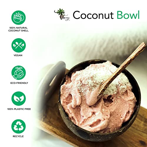 Image of Thenga Jumbo 900 ML Coconut Bowls with Wooden Spoon Sets | Eco-Friendly, Handmade & Durable | Large Natural Coconut Shell Bowls for Smoothies, Salads, Snacks, Desserts & More | Set of 6