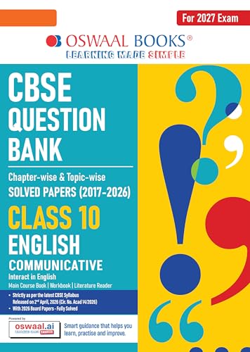 Image of Oswaal CBSE Class 10 English Communicative Question Bank | Chapter & Topic-wise Solved Papers (2017-2026) | Based on Syllabus (April 2026) | Includes 2026 Papers | For 2027 Exam