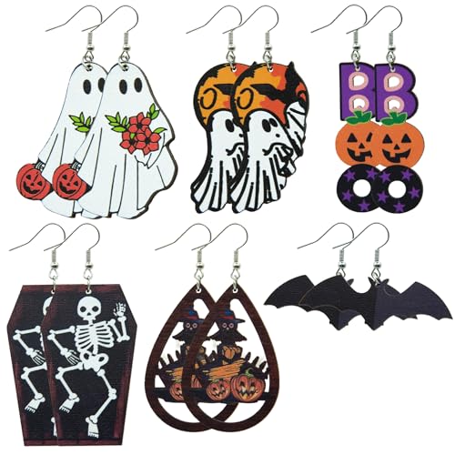 6 pares de aretes de Halloween, aretes espeluznantes de Halloween, accesorios de tuerca para mujer, lindas fiestas de joyería, normal, Metal, Sin piedra preciosa