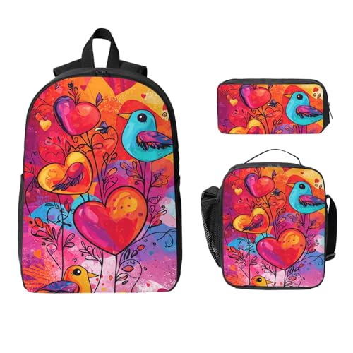 Cartoon Heart Cute Valentine's Decor Backpacks 3 Pcs Casual Multifunction Backpack with Fun Graphic Cartoon Print for Travel Work
