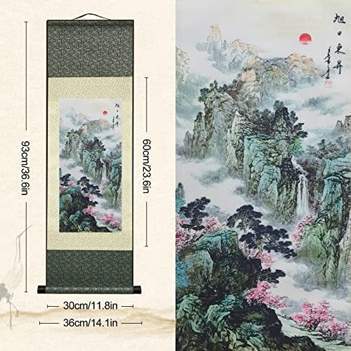 Atfart 4 Pack Asian Wall Decor Silk Scroll Painting Waterfall River Landscape Painting Beautiful Oriental Decor Chinese Art Wall Scroll Hanging Painting Scroll (4 Pack) #TOP7