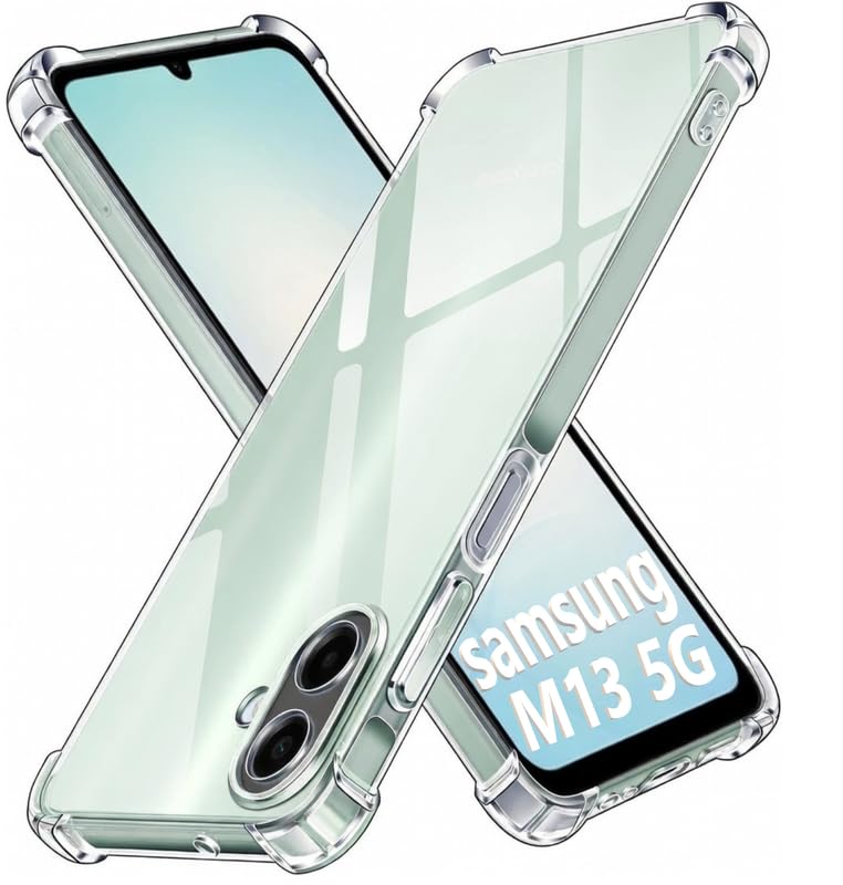 Image of Lustree Back Cover Transparent Case Compatible with Samsung Galaxy M13 5G | Clear + TPU Case with 4 Corner Air Cushion Protection & Camera Protection | Slim& Stylus Cover