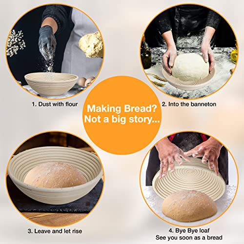 Lithos Bread Proofing Basket - 10 Inch Round Banneton Baskets Kit - Splinter-Free, Non-Stick Surface, Cloth Liners Accessories - Bake Bread Gifts For Home Bakers #TOP5