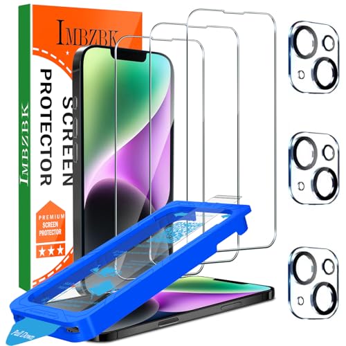 IMBZBK für iPhone 14 für Panzerglas, Auto-Installation, mit Kameraschutz, 9H+ Härte Schutzfolie, Militärstandard Schutz Folie, Stoßfest Kratzfest, 3+3 Stück 1