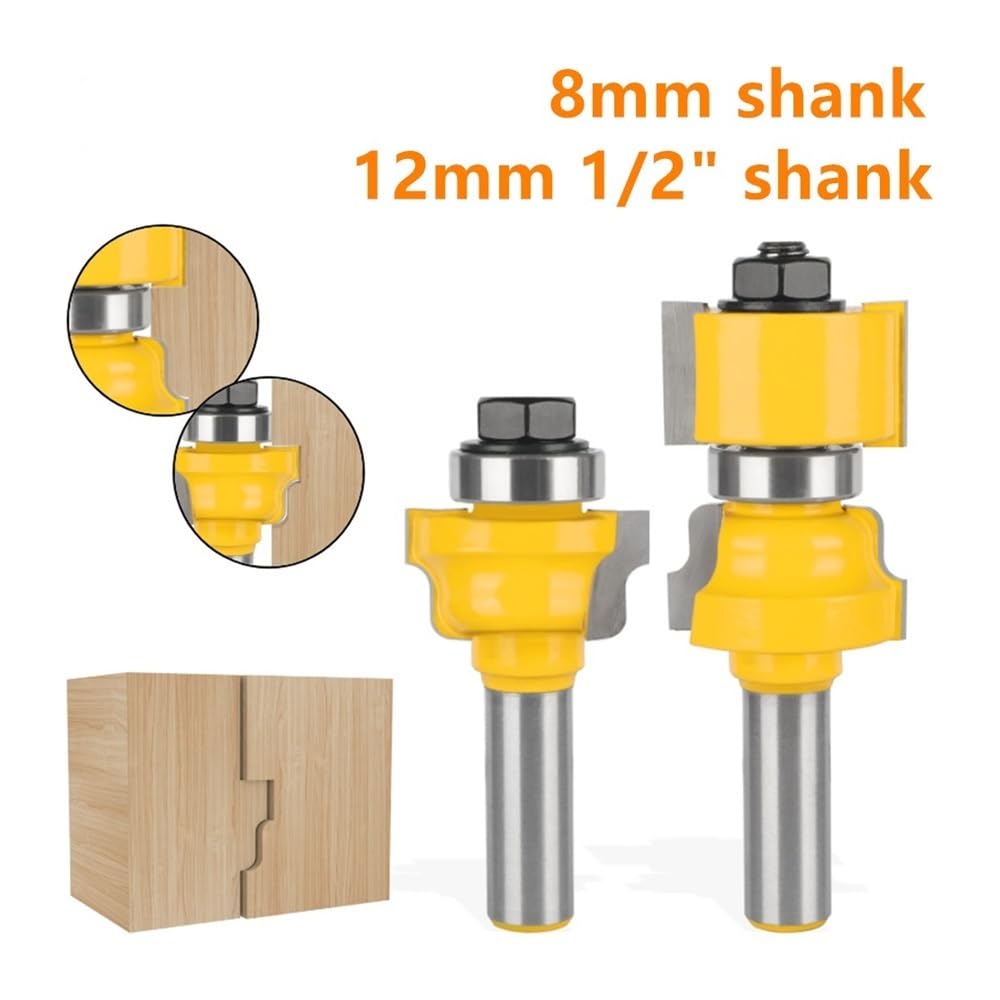 2 unidades, 8mm, 12mm, 12,7mm, marco de ventana Reversible y broca for puerta, enrutador, cortador de carburo, fresas for carpintería, fresa facial for broca de madera(2pcs 8mm Shank)