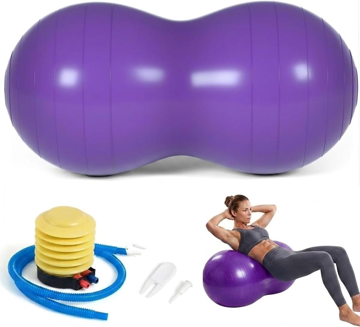 Peanut Ball for Kids Therapy,Anti-burst Exercise Ball With Pump 90x45cm Yoga Ball Gym Quality Fitness Ball for Pregnancy Birth Exercise Physical Therapy, for Child Training, Women, Men (Purple)