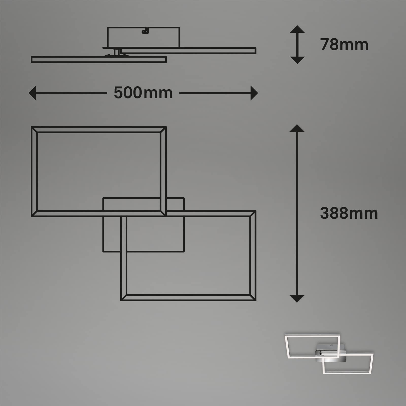 BRILONER - LED Deckenlampe mit Fernbedienung, dimmbar, einstellbar von warmweiß bis neutralweiß, LED Lampe, Deckenleuchte, Wohnzimmerlampe, Schlafzimmerlampe, Küchenlampe, 50x38,8x7,8 cm, Chrom-Alu