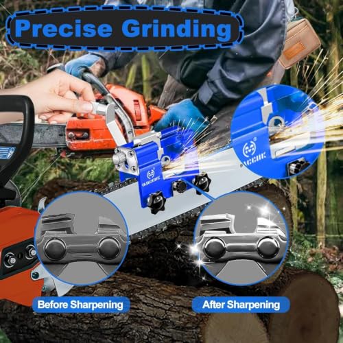Image of Chainsaw Sharpener Jig Kit, Portable Saw Blade Sharpener with 5 Diamond Sharpening Steels, Chainsaw Sharpening Tool, Hand Crank Chainsaw Accessories for 4 inch-22 inch Chain Saw Blue
