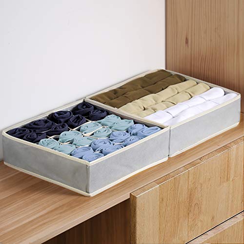 Bessrung 2PCS Bra Storage Organizer for Drawers, Foldable Underwear Organizer Drawer Storage Divider Boxes for Women Lingerie (Grey)