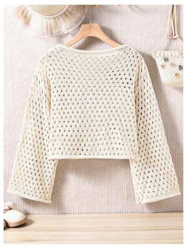 SHENHE Girl's Hollow Out Crochet Knit Top Strawberry Sweater Crew Neck Loose Fit Sweater Pullover2