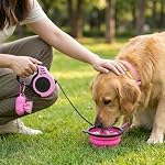 PETIMP Retractable Dog Leash Lightweight 16FT Leash, with Folding Bowl,Dispenser,Waste Bags, for Small Medium Dogs(Pink) - Image 2