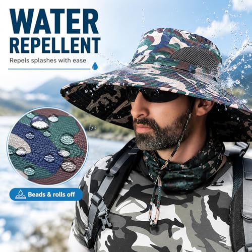 Image of HUAMULAN Wide Brim Sun Hats Men and Women Bucket Safari Fishing Hat for Hiking Garden Lawn Work Camping Outdoor