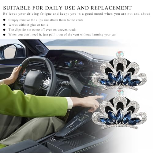 Image of Yourkar 2 PCS Bling Car Air Vent Clips, Crystal Rhinestone Crown Vent Decorative Air Freshener Clips, Sparkly Diamond A /C Outlet Aroma Diffuser Clip for Vehicles, Car Accessories (Blue)