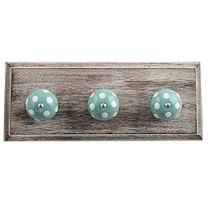 Indian-Shelf Hanger for Kitchen- Hanging Hooks for Wall Heavy Duty- Keys Holder for Wall- Wood Wall Hangings- Green Wall Hangers- Dot Wall Hooks- Cloth Hanger- Door Hanger- Robe Hooks- 6 Pack [4