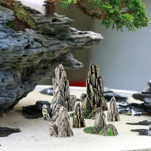 Image of Amosfun 8pcs Resin Mountain Rockery Mini Landscape Garden Bonsai Ornaments Aquarium Decoration Rocks 1.49x0.62 Inches