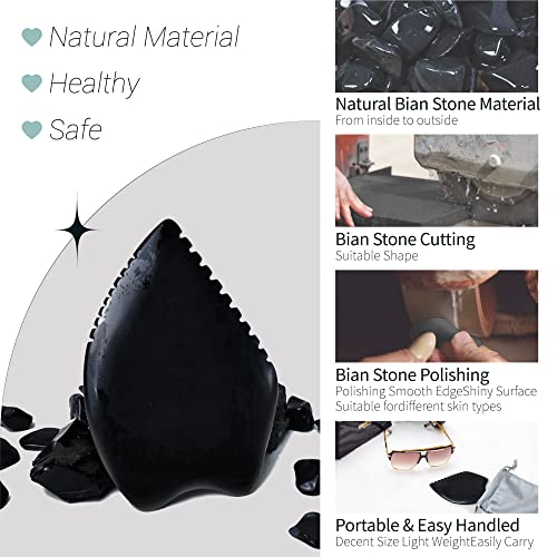 Gua Sha Massage Tool, Black Bianstone Guasha Board for Face & Body, Natural Jade Stone Gua Sha Facial Tool, Face Massager for Traditional Acupuncture Therapy, Daily Anti-Aging Health & Skin Care Tool - Image 5