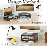 TEAMIX 2 Pack Wood Monitor Stand Riser, réglable Rustic Brown Computer Stand Double moniteur Riser pour les moniteurs / Laptops / TV, étagère de bureau Espace-Sauvegard
