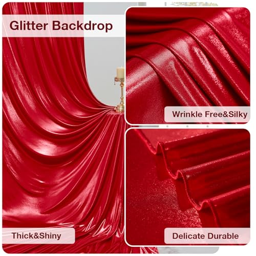 Image of 30x10 ft Wrinkle Free Red Sequin Backdrop Curtain for Parties,Thick Not Fall-Off Glitter Backdrop Drapes,6 Panels 5x10ft Shimmer Photo Back Drop Cloth for Wedding Birthday Photography Background