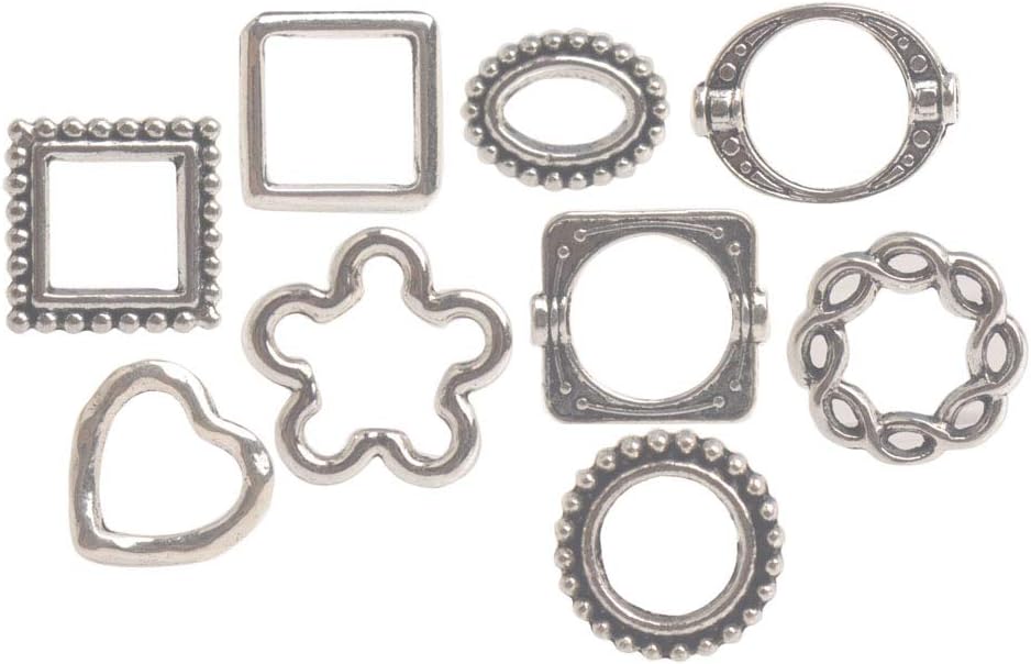 ChangJin 90PCS Antiqued Silver Metal Bead Frame for Jewelry Making (9 Styles)