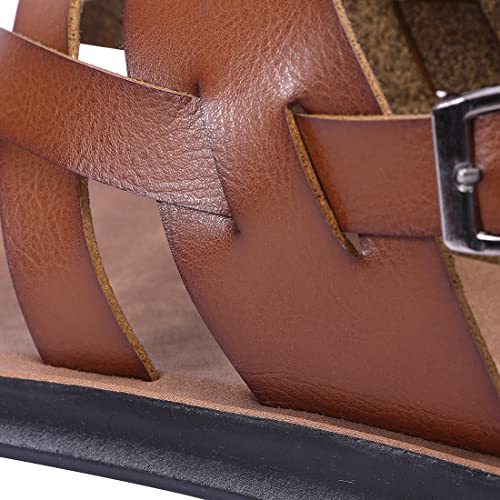 Harssidanzar Mens Leather Sandals,Summer Comfy Outdoor Adjustable Ankle Strap Flat Slip On Sandals For Men's KM2183