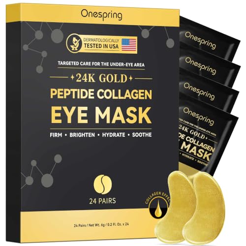 Image of Onespring 24K Gold Under Eye Patches, Peptide Collagen Eye Mask, 24 Pairs