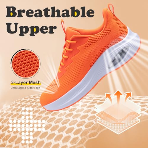 Image of ZYEN Wide Toe Box Shoes Women Air Cushion Road Running Shoes Extra Wide Width Sneakers Arch Support Gym Athletic Tennis Sneakers Lightweight Breathable Walking Shoes 8811 Orange 37