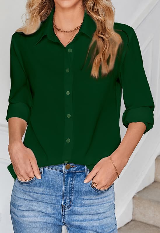 IBAOTORONI Womens Button Down Shirt Long Sleeve Collared Office Casual Chiffon Blouses - Image 4