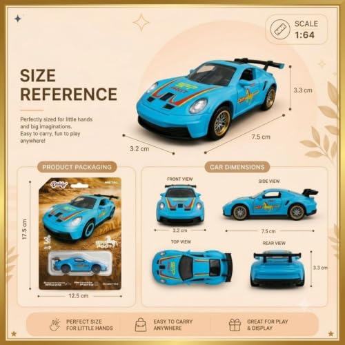 Image of 1:64 Scale Blue Die Cast Metal Sports Car Model Toy Premium Collectible Miniature Replica with Realistic Detailing, Smooth Free Rolling Wheels for Display, Collection and Gift