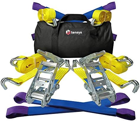 TENSYS - Set of 4 - Professional Wheel Straps for Car Transporter, Recovery Vehicle, Trailer