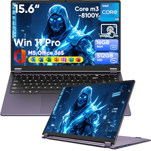 Brhona PC portátil 2 en 1 15,6' táctil Yuga - Win 11 Pro 16GB RAM 512GB SSD m3-8100Y (3,40 GHz) Office 365 Ultrafino con teclado retroiluminado, Wi-FI 5, Bluetooth 5.1, Puerto RJ45